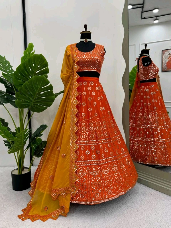 Prayosha Women's Chinon Embroidered Lehenga Choli with Organza Dupatta