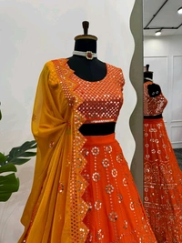 Prayosha Women's Chinon Embroidered Lehenga Choli with Organza Dupatta