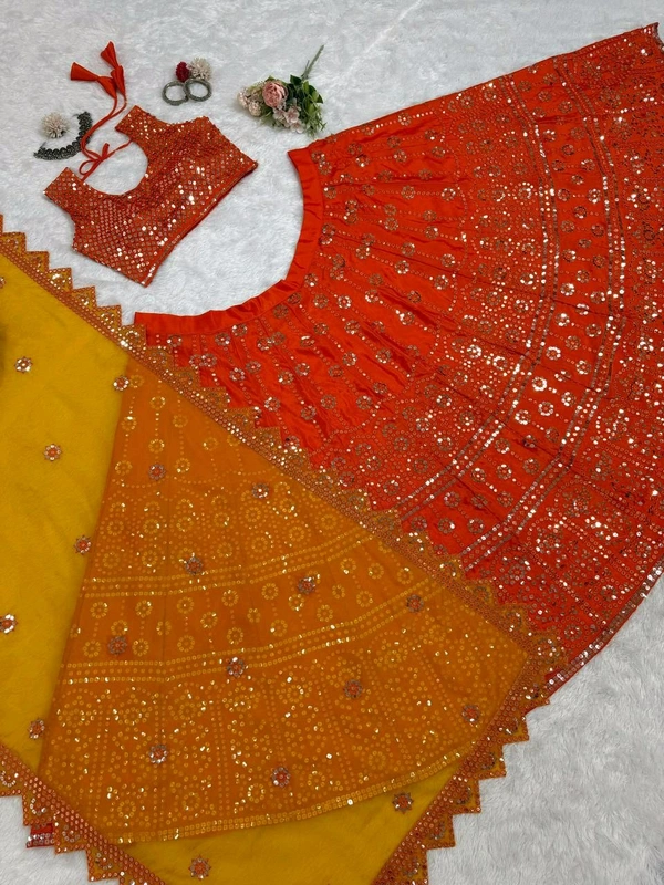 Prayosha Women's Chinon Embroidered Lehenga Choli with Organza Dupatta