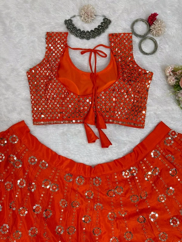 Prayosha Women's Chinon Embroidered Lehenga Choli with Organza Dupatta