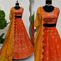 Prayosha Women's Chinon Embroidered Lehenga Choli with Organza Dupatta