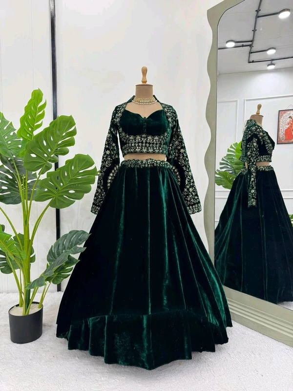 Prayosha Women's Viscose Velvet Thread and Sequins Embroidered Lehenga Choli