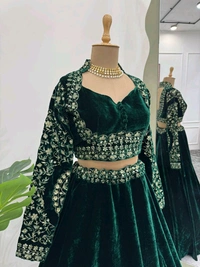 Prayosha Women's Viscose Velvet Thread and Sequins Embroidered Lehenga Choli