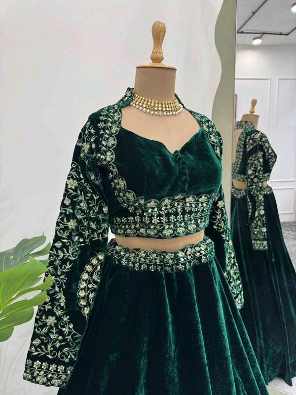 Prayosha Women's Viscose Velvet Thread and Sequins Embroidered Lehenga Choli