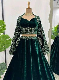 Prayosha Women's Viscose Velvet Thread and Sequins Embroidered Lehenga Choli