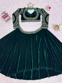 Prayosha Women's Viscose Velvet Thread and Sequins Embroidered Lehenga Choli