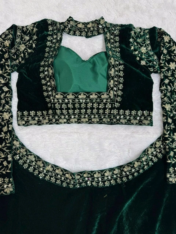 Prayosha Women's Viscose Velvet Thread and Sequins Embroidered Lehenga Choli