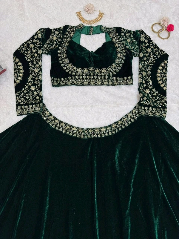 Prayosha Women's Viscose Velvet Thread and Sequins Embroidered Lehenga Choli