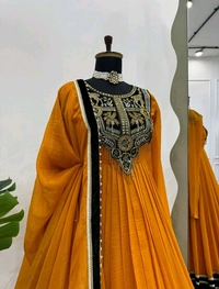 Prayosha Gold Crush Velvet Top with Diamond Work Dupatta - XL