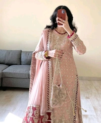 Prayosha Faux Georgette Thread & Sequins Work Sharara Set with Lace Border and Rivet Moti - XL