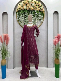 Prayosha Faux Georgette Real Mirror & Latkan Work Top with Micro Pants & Sequined Dupatta - XL