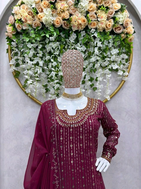 Prayosha Faux Georgette Real Mirror & Latkan Work Top with Micro Pants & Sequined Dupatta - XL