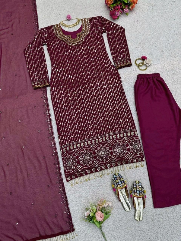 Prayosha Faux Georgette Real Mirror & Latkan Work Top with Micro Pants & Sequined Dupatta - XL