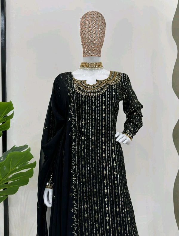 Prayosha Faux Georgette Real Mirror & Latkan Work Top with Micro Pant & Sequined Dupatta - M