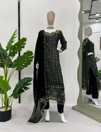 Prayosha Faux Georgette Real Mirror & Latkan Work Top with Micro Pant & Sequined Dupatta - M