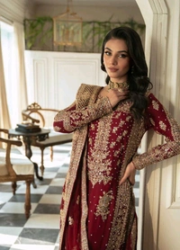 Prayosha Faux Georgette Thread & Sequin Work Top with Plazzo and Soft Net Dupatta - M