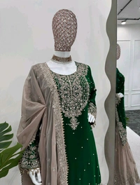 Prayosha Elegant Faux Georgette Coding & Sequence Work Suit Set with Sharara and Dupatta - L