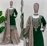 Prayosha Elegant Faux Georgette Coding & Sequence Work Suit Set with Sharara and Dupatta - L