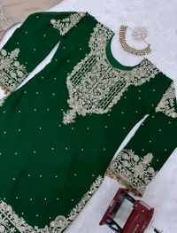 Prayosha Elegant Faux Georgette Coding & Sequence Work Suit Set with Sharara and Dupatta - L