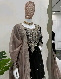 Prayosha Festive Faux Georgette Coding & Sequence Work Suit Set with Sharara and Dupatta - XXL