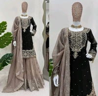 Prayosha Festive Faux Georgette Coding & Sequence Work Suit Set with Sharara and Dupatta - XXL