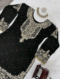 Prayosha Festive Faux Georgette Coding & Sequence Work Suit Set with Sharara and Dupatta - XXL