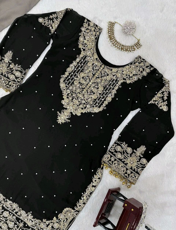 Prayosha Festive Faux Georgette Coding & Sequence Work Suit Set with Sharara and Dupatta - XXL