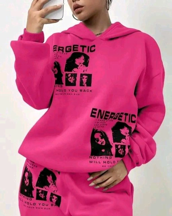 Neha Collection Energetic Hood and Lower - Woolen Activewear Set - XL, Pink