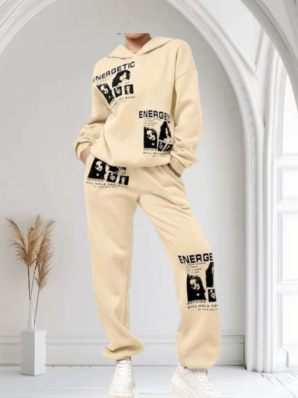 Energetic Hood and Lower - Stylish Woolen Set - Cream, S