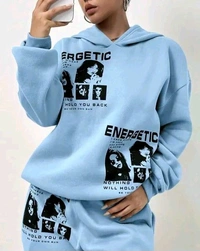 Neha Collection Energetic Hood and Lower Set - Cozy Woolen Wear - Sky Blue, M