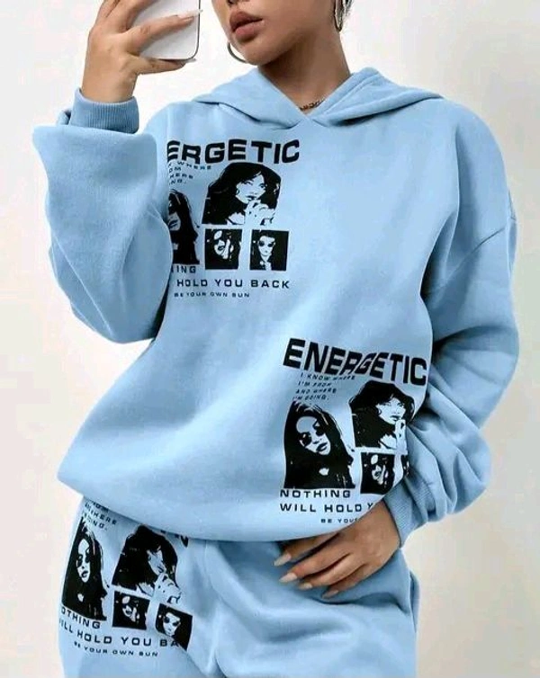 Neha Collection Energetic Hood and Lower Set - Cozy Woolen Wear - Sky Blue, M