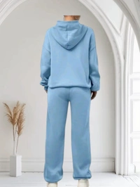 Neha Collection Energetic Hood and Lower Set - Cozy Woolen Wear - Sky Blue, L