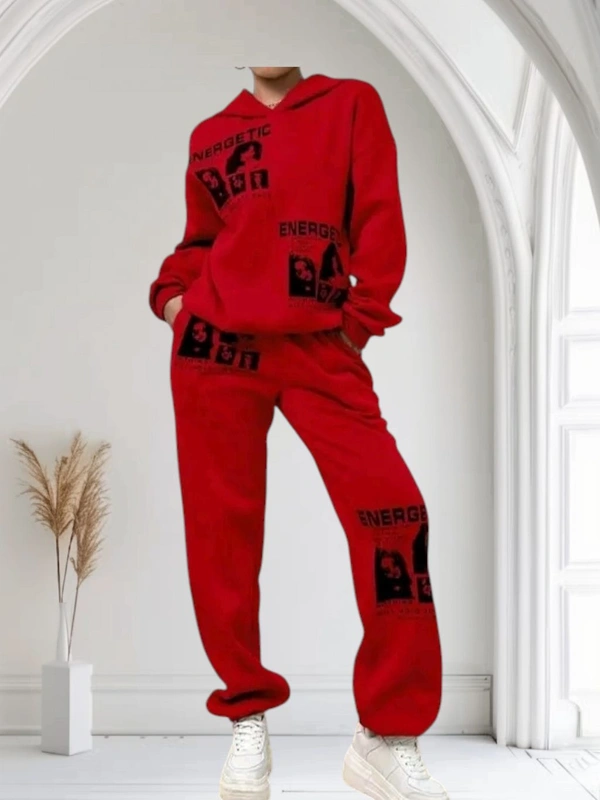 Neha Collection Energetic Hood and Lower - Premium Woolen Set - Red, XXL