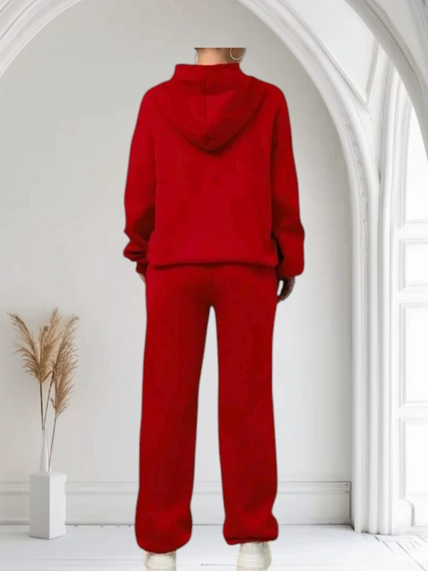 Neha Collection Energetic Hood and Lower - Premium Woolen Set - Red, XXL