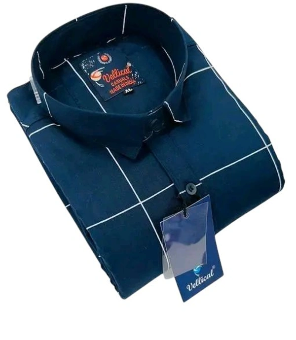 Neha Collection Men's Premium Blue Checked Cotton Shirt - L