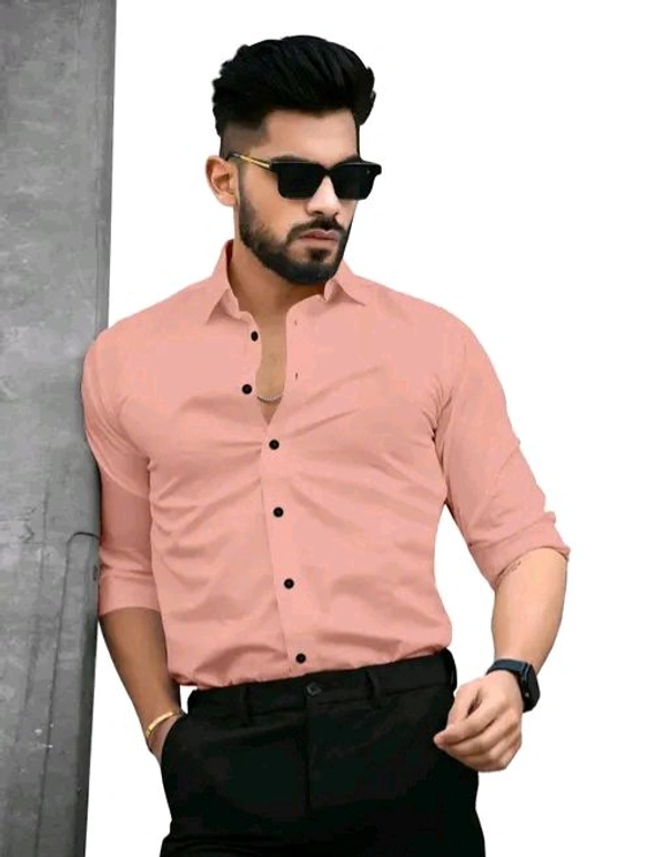 Men's Solid Spread Collar Peach Shirts - L
