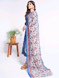 Prayosha Women's Cotton Blend Printed Kurti Set with Pant & Dupatta - Blue, XXL