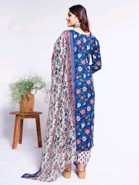 Prayosha Women's Cotton Blend Printed Kurti Set with Pant & Dupatta - Blue, XXL