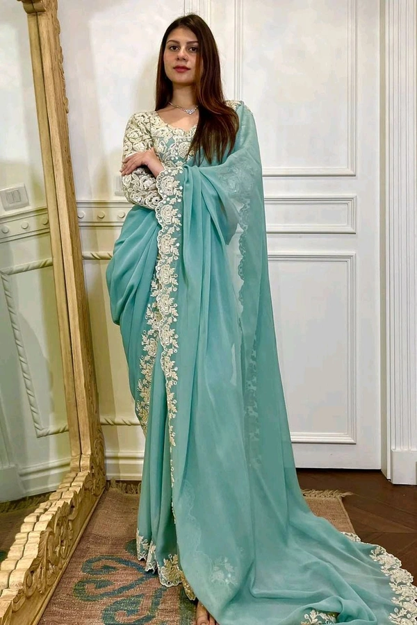 Prayosha Designer Faux Georgette Saree with Coding, Sequins & Real Mirror Work"