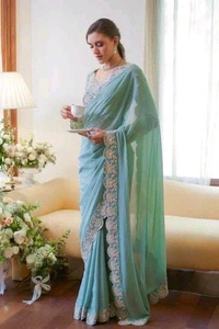 Prayosha Designer Faux Georgette Saree with Coding, Sequins & Real Mirror Work"