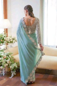 Prayosha Designer Faux Georgette Saree with Coding, Sequins & Real Mirror Work"