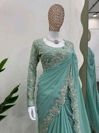 Prayosha Designer Faux Georgette Saree with Coding, Sequins & Real Mirror Work"