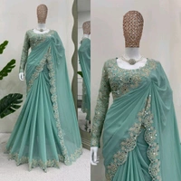 Prayosha Designer Faux Georgette Saree with Coding, Sequins & Real Mirror Work"