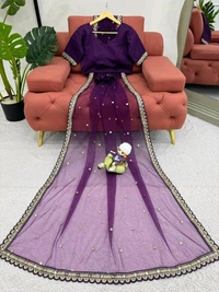 Prayosha Soft Net Saree with Mono Bagloro Silk Blouse – Coding & Sequence Work - Purple
