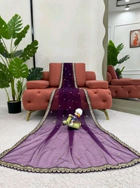 Prayosha Soft Net Saree with Mono Bagloro Silk Blouse – Coding & Sequence Work - Purple