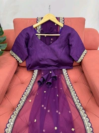 Prayosha Soft Net Saree with Mono Bagloro Silk Blouse – Coding & Sequence Work - Purple