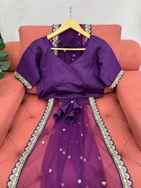 Prayosha Soft Net Saree with Mono Bagloro Silk Blouse – Coding & Sequence Work - Purple