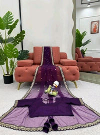 Prayosha Soft Net Saree with Mono Bagloro Silk Blouse – Coding & Sequence Work - Purple