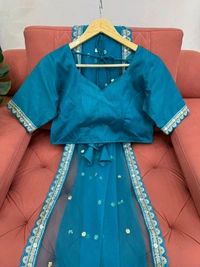 Prayosha Soft Net Saree with Mono Bagloro Silk Blouse – Coding & Sequence Work