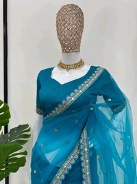 Prayosha Soft Net Saree with Mono Bagloro Silk Blouse – Coding & Sequence Work